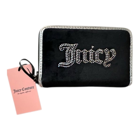 Juicy Couture String of Pearls Double-Zip Wallet – Black with Rhinestones NWT - Picture 1 of 6